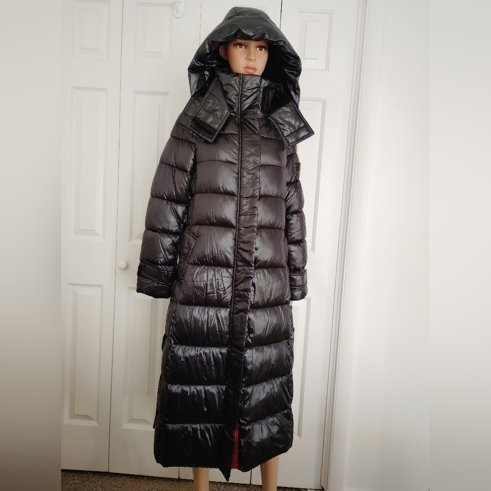 Karl Lagerfeld Paris Contrast Maxi Belted Long PARKA PUFFER COAT Size XS.